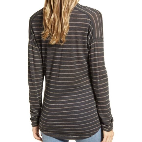 Rails Sami Striped V Neck Long Sleeve Top Size L Large NWT Bronze Charcoal - Picture 3 of 11